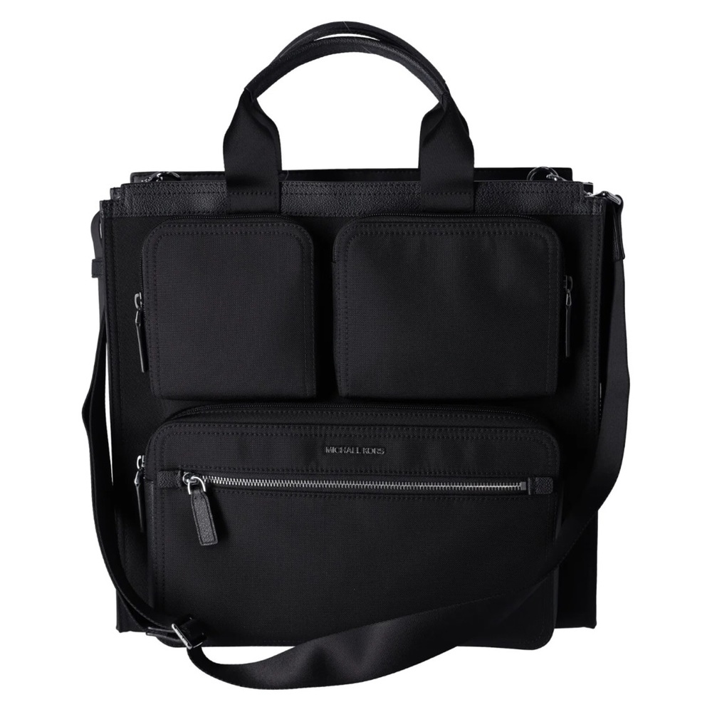 Michael Kors Unisex Kent Recycle Canvas Large Top Zip Tote Laptop Work Bag Black - Picture 3 of 8